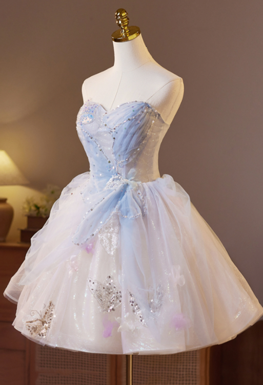 Dreamy Sequins Homecoming Dress ,A-Line Sweetheart Tulle Corset Short Prom Dress RS810