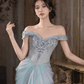 Gentle Mermaid Chiffon Corset Prom Gown , Blue Women's Maxi Evening Dress Ball Gown RS2608