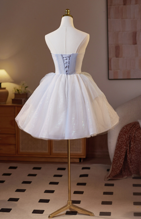 Dreamy Sequins Homecoming Dress ,A-Line Sweetheart Tulle Corset Short Prom Dress RS810