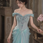 Gentle Mermaid Chiffon Corset Prom Gown , Blue Women's Maxi Evening Dress Ball Gown RS2608