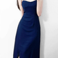 2025 Summer New French Retro Blue Waist Cross Pleated Suspender Dress R0971