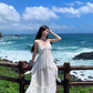 French style white suspender dress seaside holiday atmosphere long dress R0242