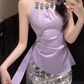 2025 Sleeveless Halter Neck Ribbon Top with Flower Sequins Hip Skirt Set R1385