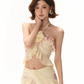 Pure desire ruffled flower halter neck top 2025 hip holiday maxi dress suit R1339