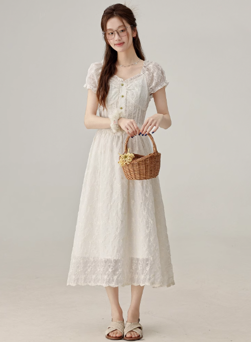 2025 summer new French high-end white dress short-sleeved skirt R1892