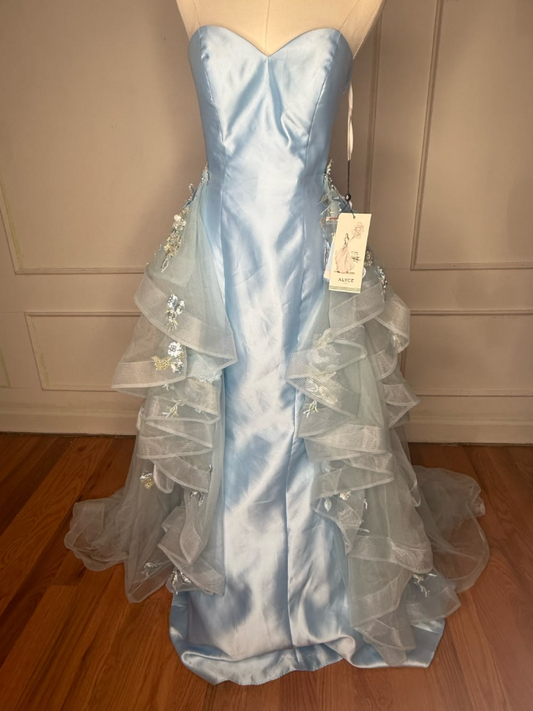 Elegant Pale Blue Prom Dress,A-Line Sweetheart Pleated Corset Maxi Evening Dress RS1043