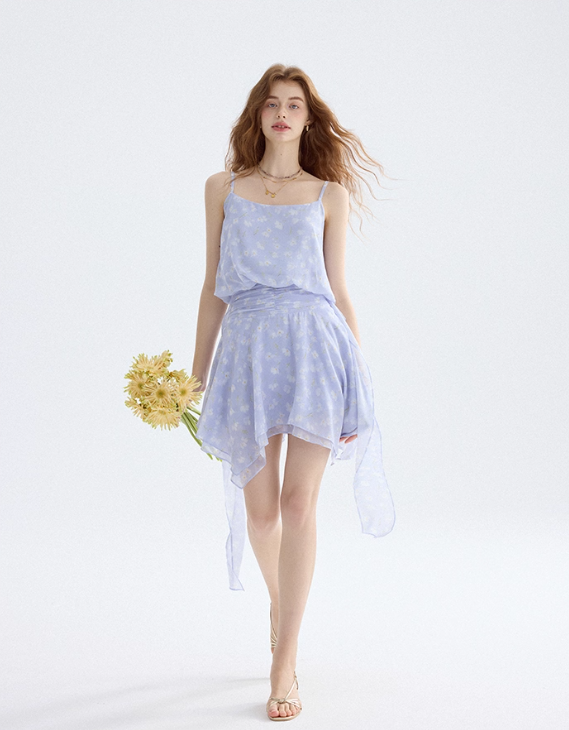 Sea salt daisy floral dress French suspender skirt short skirt holiday wear skirt female summer R3454