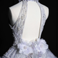 Silver halterneck diamond sequined open back sexy waist puffy skirt homecoming dress R4126