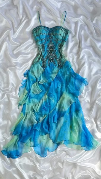 Charming Gradient Ruffled Prom Dress,A-Line Spaghetti Straps Beaded Corset Maxi Party Dress Cami Dress RS1046