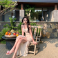 Beautiful floral suspender dress with irregular waist and slim fit R0644