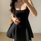 French retro square neck waist elastic slim fit suspender skirt short skirt R2812