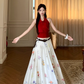 Date suit red sleeveless backless sweater printed skirt rich feeling outfit two piece suit R1744
