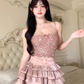 Large size French niche rich girl style sequined slim fit camisole top and puffy skirt suit R1838