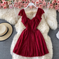 French retro Hepburn style little black dress sexy waist slim sequined low-cut V-neck A-line dress R0343