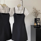 Suspender Dress College Style Shirt Bow Lace Stitching Suit Skirt R2079