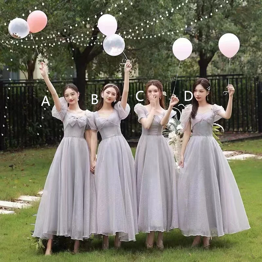 Gray purple slim waist ball gown, bridesmaid dress R5974