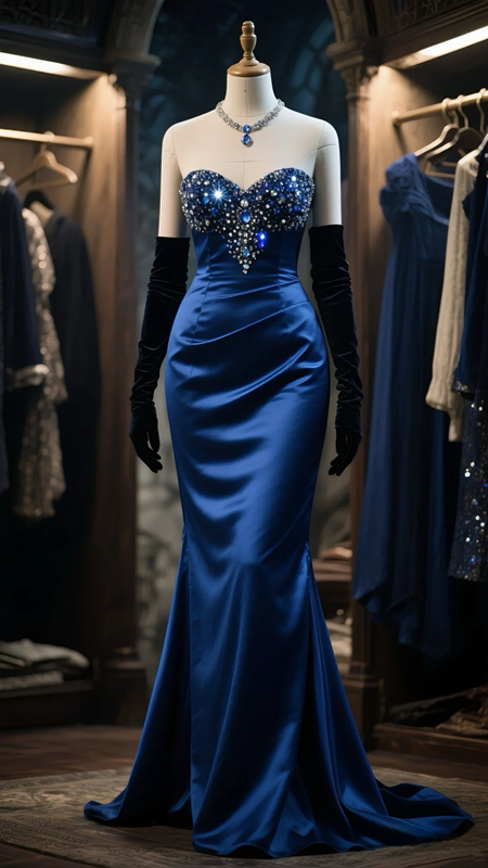 Blue tube top slim waist hip long dress ball gown R6094