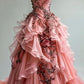 Pink tube top waist pleated slim elegant dress, prom dress R5296