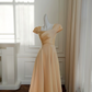 Orange short-sleeved slim-waist A-line maxi homecoming dress R5223