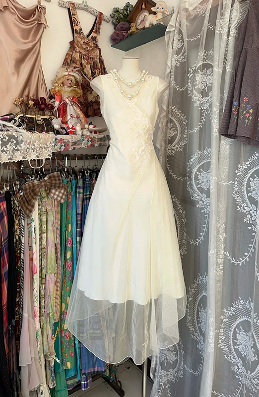 Light apricot sleeveless fitted dress, ball gown R6293