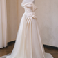 White sleeveless slim waist design satin bridal gown R5700