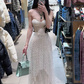 White strapless waist-cinching elegant long prom dress R7919