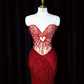 Red strapless, fitted waist, bodycon, sexy long ball gown/bridal dress R8949