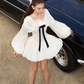 White long-sleeved chiffon skirt waist slim refreshing short skirt homecoming dress R4673