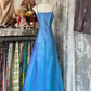 Blue halter-neck satin fitted elegant long ball gown R6333