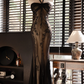 Light brown halter neck, fitted waist, bodycon sexy long ball gown R7728