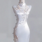 White Chinese-style cheongsam, fitted waist, elegant ball gown/bridal dress R8233