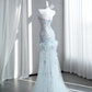 Light blue strapless, fitted, bodycon, sexy short ball gown/bridal dress R8428