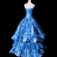 Blue strapless, fitted waist, full skirt, long ball gown R8680