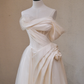 White sleeveless slim waist design satin bridal gown R5700