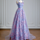 Purple floral halter-neck fitted A-line long ball gown R8146