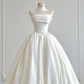 White strapless, fitted waist, full skirt, long ball gown, bridal dress R8167