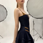 Dark blue suspenders waist slim hot girl sexy cake skirt homecoming dress R4391