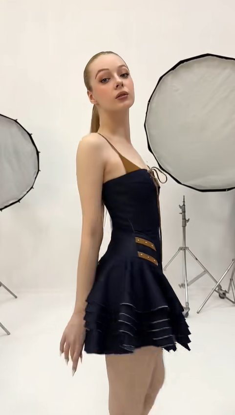 Dark blue suspenders waist slim hot girl sexy cake skirt homecoming dress R4391