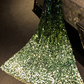 Green sequined gradient V-neck fitted waist long ball gown R8829
