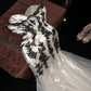 White strapless vintage floral pattern fitted long ball gown R7052