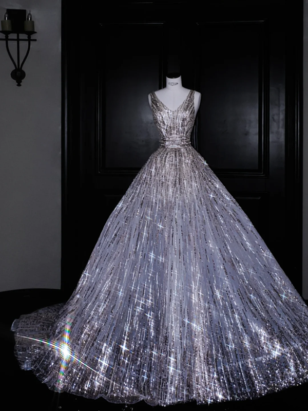 Temperament sequined suspenders waist slim fit puffy princess dress, prom dress R5658