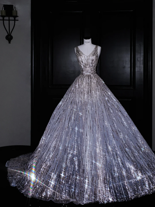 Temperament sequined suspenders waist slim fit puffy princess dress, prom dress R5658