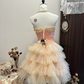 Pink tube top three-dimensional flower waist cute cake tulle skirt short skirt homecoming dress R4271