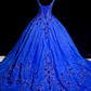 Blue halter-neck fitted dress with a full skirt, elegant princess ball gown R8676