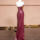 Burgundy strapless fitted waist bodycon sexy long ball gown, bridal dress R8340