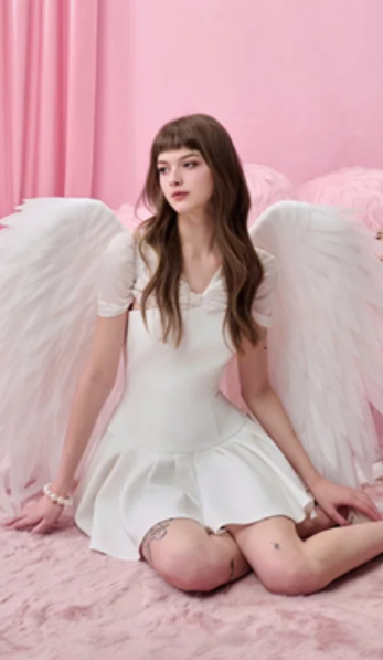 White V-neck slim waist A-line pleated short skirt homecoming dress R4473