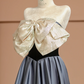 Black top with apricot bow neckline and gray skirt, long ball gown R8374