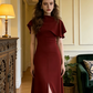 Burgundy shawl fitted waist sexy slit ball gown bridal dress R8585