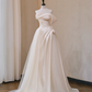 White sleeveless slim waist design satin bridal gown R5700