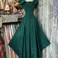 Dark green off-the-shoulder satin waist slim-fit retro temperament long skirt ball gown R6174
